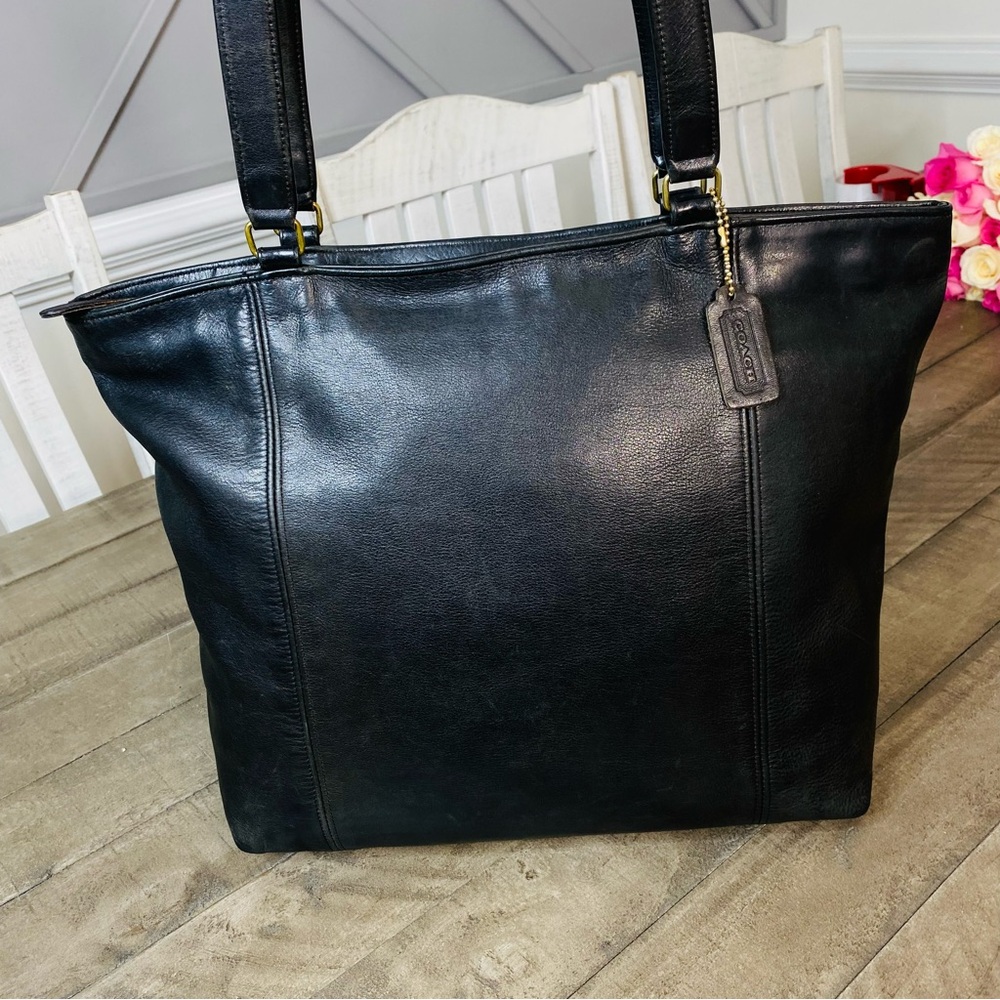 Coach 4065 Vintage 80s Black Glove Tanned Leather Lightweight Tote Laptop Bag - Picture 2 of 15
